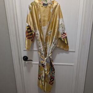 ✨ Silky Japanese-Style Kimono Robe | Gold Geisha Print |XL✨